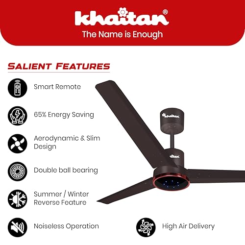 Image of Khaitan Airwave - 1200mm BLDC Ceiling Fan with Remote | 5 Star Rated | Durable & Long-lasting | Energy Saving | 3-Years Warranty | Pack of 1 | Smoke Brown