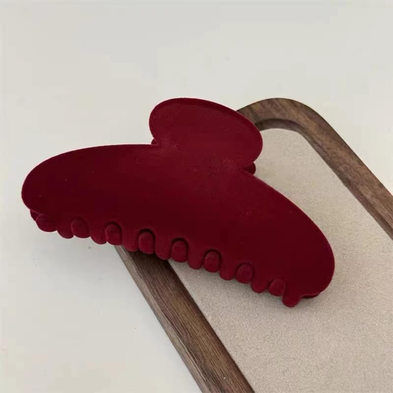 Vintage Rotem Samt Haarklammern,luxuriöse Samttextur Elegante Französische Haarspange mit rutschfestem Halt für Damenfrisuren (Rot) (Rot)