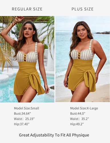 Image of Zilcremo Swim Dress for Women Tummy Control One Piece Swimsuit Wrap Swimdress Square Neck Skirted Bathing Suit Swimwear