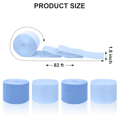 Image of 4 Crepe Paper Streamers Rolls, 328ft Pack of Dusty Blue and Light Blue Crepe Paper for Birthday Bridal Shower Wedding Engagement Bachelorette Party Decorations Supplies (1.8 inch x 82 ft /Roll)