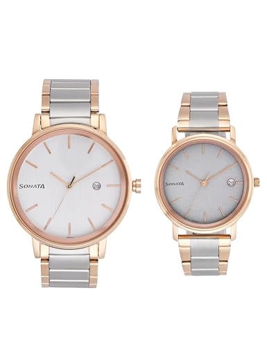 Sonata Quartz Analog with Date White Dial Metal Strap Watch for C...