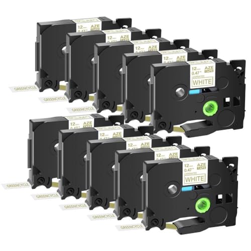 10 �p�b�N���x���e�[�v�J�[�g���b�W 12 �~�����[�g�� TZE-231 Tze 241 PT-H110 D600 P750 ���x�����[�J�[�ƌ݊�������(Gold on White)