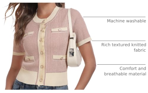 Image of M.Infisavo Cardigan for Women Spring Summer Short Sleeve Crewneck Knit Button Down Sweater Shirt