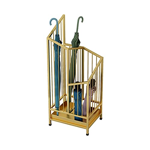 Soporte de paraguas moderno dorado, soporte de metal independiente con bandeja de goteo extraíble, para entrada de apartamentos de villas