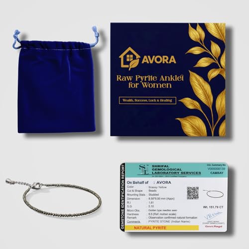 Image of AVORA Raw Pyrite Anklet for Women | Natural Stone Jewellery for Wealth, Luck & Protection | Certified Crystal | Spiritual Healing Jewellery Gift for Girls & Women | Adjustable Payal Bracelet