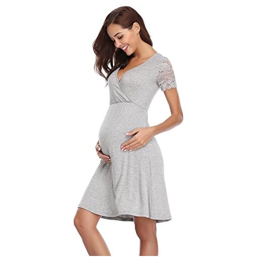 Aibrou Pigiama Premaman Cotone, Camicia da Notte Premaman Allattamento, Vestiti Premaman Donna Estivo Maniche Corte con Scollo V Casual Pigiami per Casa