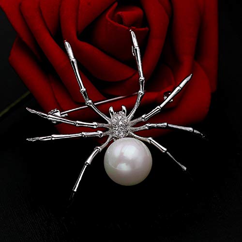 Abitoncc Spider Brooches Pins Cz Micro-Inlaid Zircon Artificial Pearls Metal Halloween Party Decoration Accessories Gift Women Girl (White) #TOP3