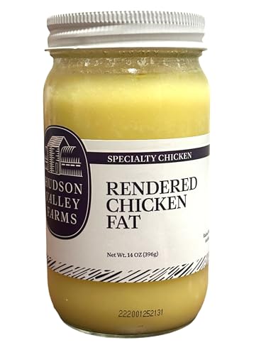 Hudson Valley Farms Rendered Chicken Fat 14 Oz Glass Jar | Premium Gourmet Cooking Oil | Artisan Kettle Rendered | No Preservatives | Seed Oil Alternative