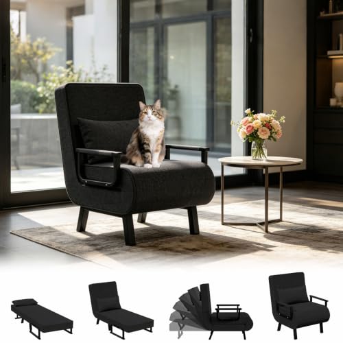 Image of YLGJ&TIDY 3-in-1 Single Sofa Chair Bed, Folding Sofa Bed with Pillow, Black