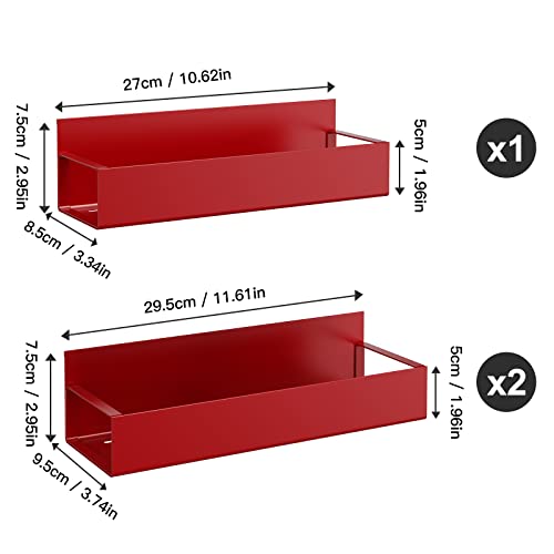 Image of OrganizeMee Movable Kitchen Organizer Storage Spice Magnetic Rack, Decorate Your Fridge,Washing Machine & Microwave Oven with Magnetic Metal Fridge Side Rack 1 Year Warranty: Red Set Of 3