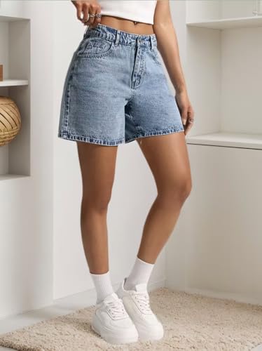 Image of Nifty Women's Denim Stretchable Relaxed Fit Shorts|| Back Pocket Bow Tie Detail
