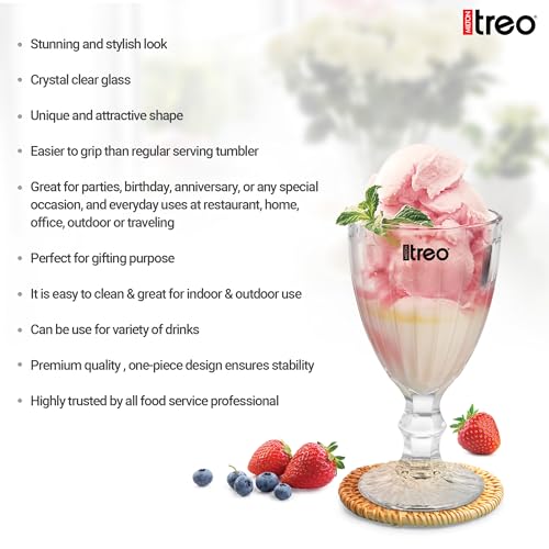 Image of Treo by Milton Glace Goblet 300 ml I Tall Dessert Bowls with Wide Mouth for Easy scooping Ideal for Serving Sundaes ice Cream or Layered Desserts I for cafes, Parties, or Treats at Home I Set of 6