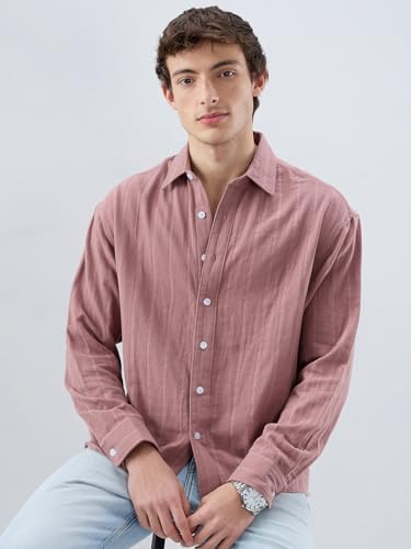 VASTRADO Dusty Peach Striped Boxy Crop Shirt - Image 4