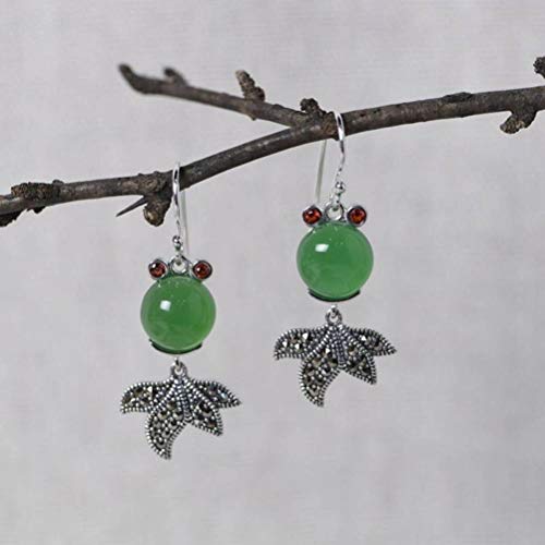 Boucles d'oreilles chinoises S925 rétro en agate verte et cristal pour femme