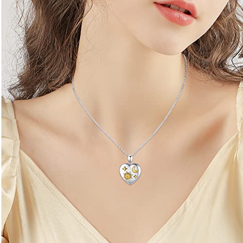 Sun And Moon Necklace Sterling Silver Locket Necklace That Holds Pictures Heart Shaped Locket Necklace For Women Teen Girls Gold Sun Moon Star Locket Halloween Christmas Jewelry Gifts #TOP1