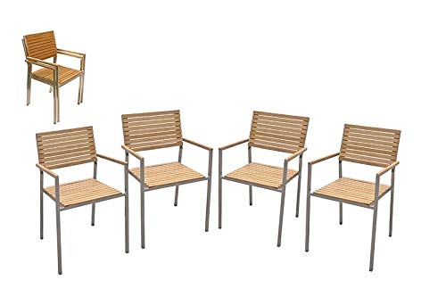 Gravidus Set of 4 Stacking Chairs Stainless Steel and Teak