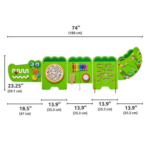 SPARK & WOW LEARNING ADVANTAGE Crocodile Activity Wall Panels - Ages 18m+ - Montessori Sensory Wall Toy - 8 Activities - Busy Board - Toddler Room Decor