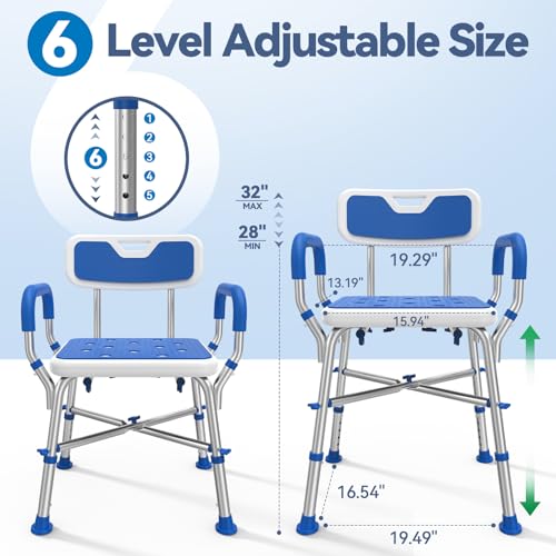 FSA/HSA Eligible Shower Chair for Inside Shower with Reinforced Crossing Bar, Heavy Duty Shower Seat 500lbs with Padded Arms and Back, Height Adjustable Shower Chair for Elderly and Disabled - Image 3