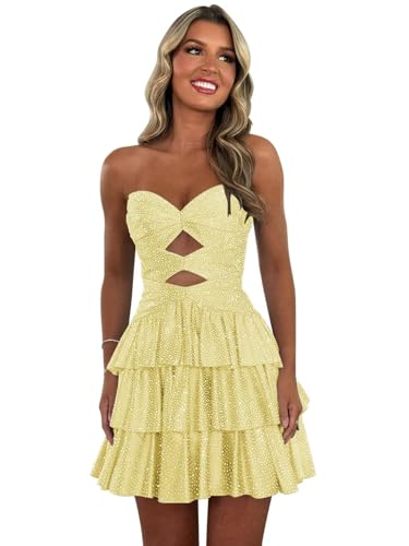 Sequin Strapless Homecoming Dresses Short 2025 Cut Out Sparkly Tiered A-Line Cocktail Party Gown