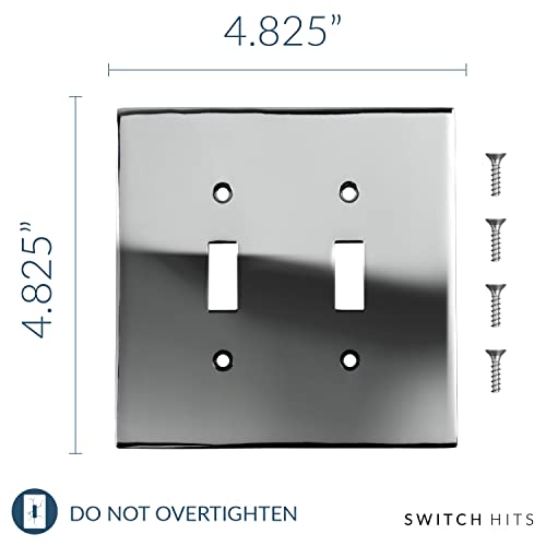 Switch Hits Professional Grade Chrome Outlet Wall Plate | 2 Toggle | 4.5" X 4.5" | Modern Electrical Outlet Cover Collection | Quality Switch Plate Covers For All Configurations #TOP4
