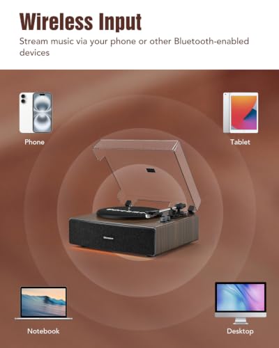 Image of Udreamer Vinyl Record Player with Adjustable Lighting, All-in-One Turntable