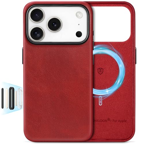 Image of SHIELDON Genuine Leather Case for iPhone 17 Pro 6.3 inch 2025, Retro Red