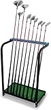 Katzowen Practice Mat Golf Club Organizers Display Shelf, 9 Putter Holder Wooden Golf Club Organizer Stand Equipment, Outdoor Golf Driver Storage Rack (Color : Blue)