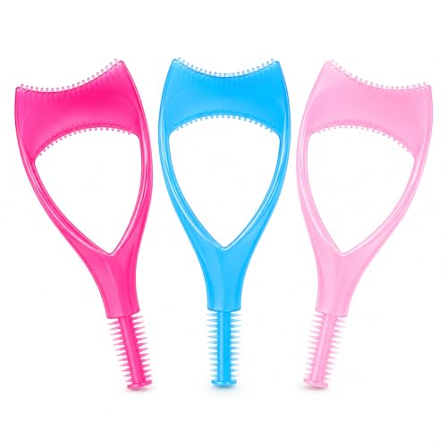 3 Pcs Mascara Shield Plastic Mascara Guard 3 Color Mascaras Shield Applicator Guard with Assist Comb for Women Makeup(Blue+Pink+Red)