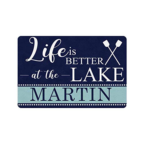 MyPhotoSwimsuits Personalized Your Family Name Funny Doormat 24 X 16 Indoor Outdoor Welcome Entrance Door Mat Rug Decor Life is Better at The Lake