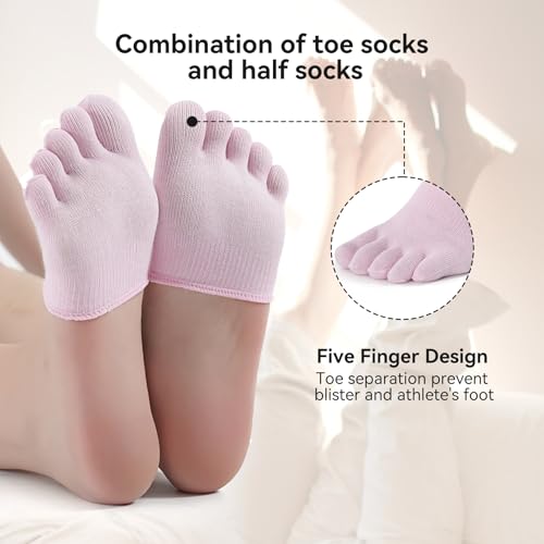 Image of likloks Half Socks for Women Cotton Toe Topper Hidden Non-Slip Toe Separation Liner Socks, Pink - 6 Pairs