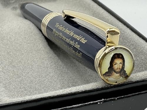 Image of Jesus John 3:16 Bible Verse Premium Luxury Brass Twist Pen in Box