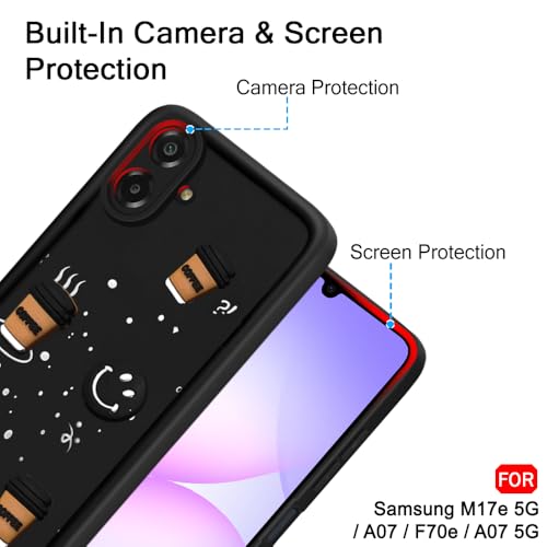 Image of TheGiftKart Back Cover Case for Samsung Galaxy A07 / F70e / A07 5G | Cute Fun Cartoon 3D Smiley Coffee Case | Full Camera Protection | Shockproof Back Cover Case (Silicone, Black)