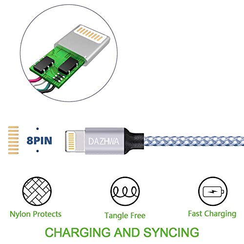 Dazhwa Iphone Charger 3Pack 6Ft Phone Charger Nylon Braided Lightning Cable Cell Phone Fast Charger Cable Cord Usb Cable Compatible Iphone 14/13/12/11Pro Max/Xs/Xr/X/8/7/6/Ipad More #TOP2