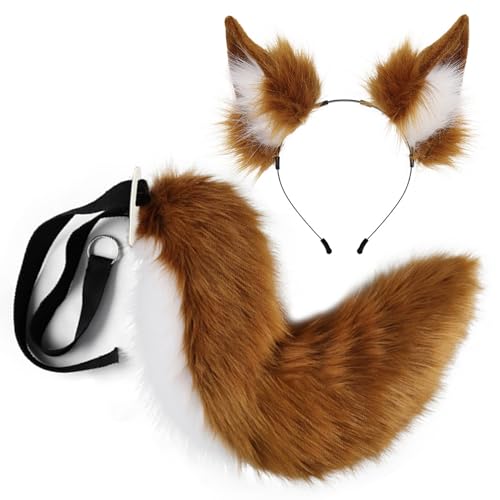 Ensemble oreilles et queue de renard d'Halloween avec ornements jaunes et fourrure