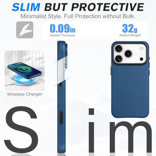 Image of SHIELDON Genuine Leather Case for iPhone 17 Pro 6.3 inch 2025, Royal Blue | Compatible with MagSafe, Magnetic Wireless Charging, Camera Button, Metal Buttons, Camera Bezel, Slim, Shockproof, Women Men