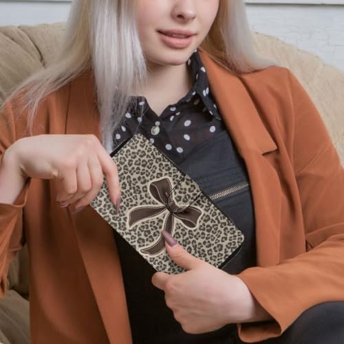 Image of COEQINE Ladies Wallets Pink Leopard Heart Black Printed Leather Phone Long Clutch Purses Check Coin Change Holder