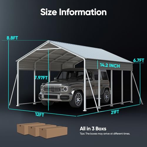 Image of ADVANCE OUTDOOR 12x21 FT Heavy Duty Vertical Roof Metal Carport, Pre-Drilled All Weather Car Shelter for Boat, Vehicles & Farm Equipment