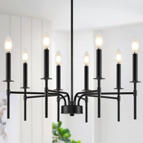 ZUYURT 8 Light Black Chandelier Light Fixture, Modern Farmhouse Chandeliers for Dining Room Light Fixture, Metal Candle Pendant Chandelier for Foyer Entryway Stairs Living Room Bedroom Kitchen by ZUYURT - Used condition - US$29.80