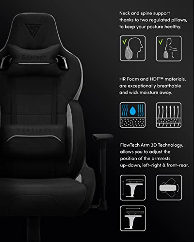 Miniatura 5 de Sense7 Silla Gaming Sentinel, Sillón Ergonómico Con Cojines Lumbares Ajustables, Ángulo De Inclinación Y Función De Balanceo, Silla De Oficina De Tela Para 150kg, Negro-Gris
