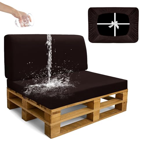 SYLC Waterproof Pallet Cushions Covers, Stretch Velvet Cover for Pallet Furniture Cushions, Outdoor Corner Sofa Covers for Rattan Wooden Patio Garden (Red cafe,2 PCS(1 Seat+1 Back))