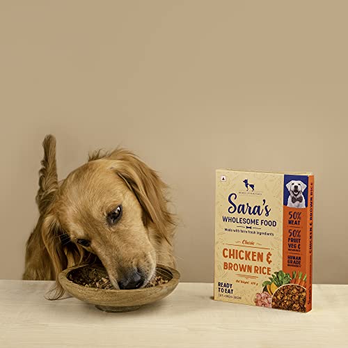 Sara's Wholesome by HUFT Classic Chicken & Brown Rice Dog Food – 300 gm | Wet Gravy Meal for All Breeds & Life Stages | No Artificial Flavours, No Added Colours, Preservative-Free