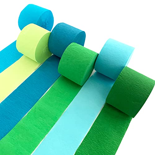 Image of Crepe Paper Streamers 6 Rolls 492ft，Green and Blue Party Decorations Streamers (1.8 Inch x 82 Ft/Roll)，for Birthday Decorations, Wedding Decorations Ocean Themed Party Decoration