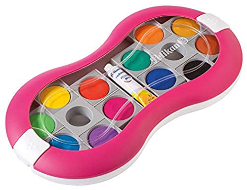 Pelikan Deckfarbkasten Space+ 735 SP/12 mit 12 Farben und 1 Tube Deckweiß (Magenta Komplett-Set)