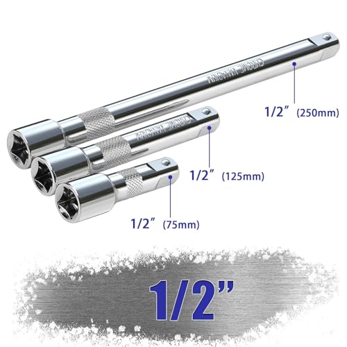 TXXATX 1/2" Extension Bar Set - 3pc Wrench Extender, 75mm, 125mm, 250mm Drive, Chrome Vanadium Steel Impact Socket Set - Image 2