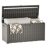 EAST OAK 120 Gallon Outdoor Storage Box | Large Resin Deck Box with Reinforced Stainless Steel Support | Waterproof & UV-Resistant Patio Storage Box for Cushions, Garden Tools & Pool Accessories, Grey