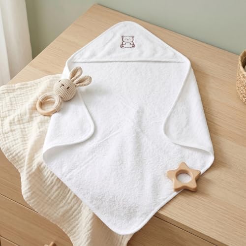 Image of Baby Hooded Towel Wrapper | Soft Terry Cotton | Baby Carry Towels for Newborns (0 - 1.5 Years) | 70 x 70 cm | Unisex | White