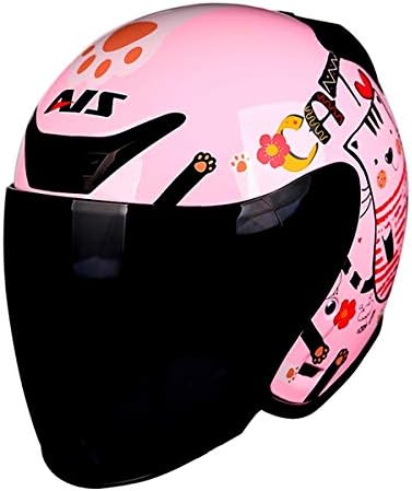 Amazon ジェット ヘルメット 原付 夏 ヘルメット レディース 子供 4歳以上 かわいい くもり止め Helmet Uvカット 通気 吸汗 日焼け止め オールシーズン 内装 洗濯可 おしゃれ ヘルメット L 頭囲 60 61cm ピンクネコ スモークシールド ジェット 車 バイク