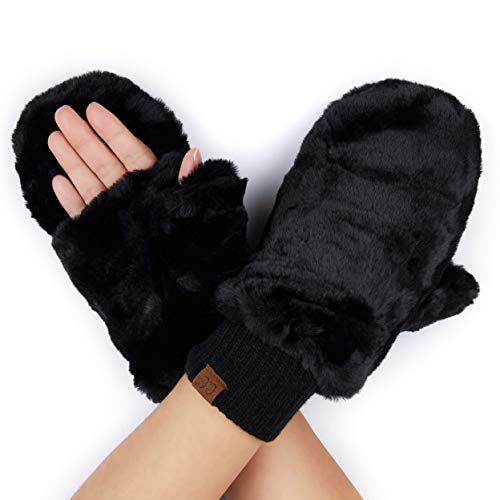 C.C Women Thick Faux Fur - Sherpa Fleece Lined Warm Winter Mittens (MT-715)