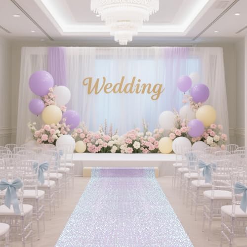 PartyDelight Wedding Aisle Runner Iridescent White Sequin Carpet Sparkly Rug for Ceremony Indoor Outdoor Engagement Decoration 4FTx15FT