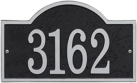WHITEHALL Address Sign House Numbers for Outside Modern Address Signs for Houses Cast Metal Address Plaque, Arched Rectangle 12" x 7.25" - Black with Silver Numbers
